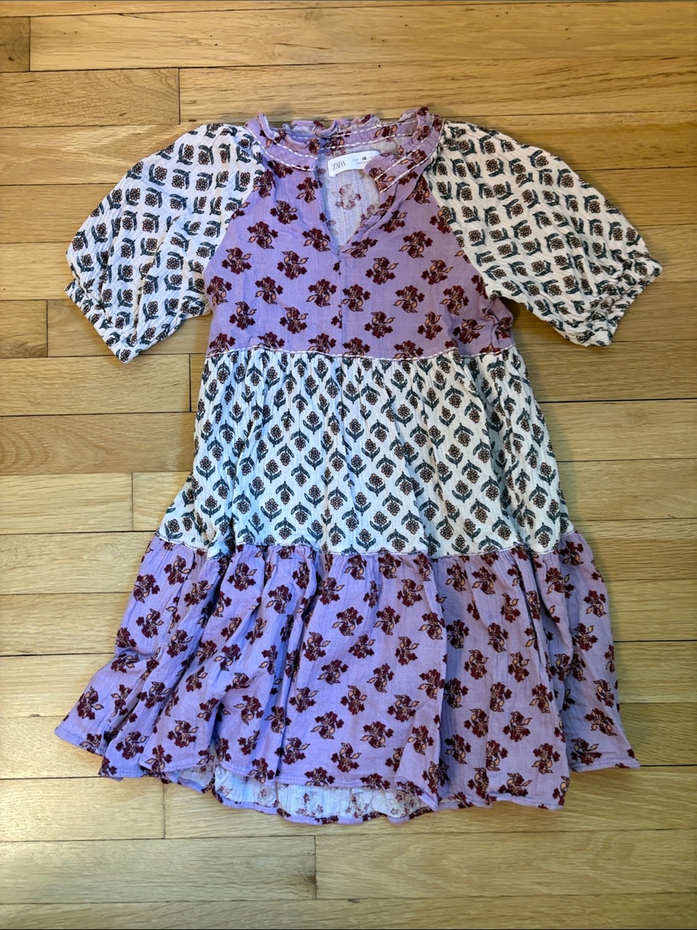 Zara Girls' Lavender Floral Tiered Dress, Size 6